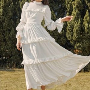 SHEIN Mulvari Mock Neck Gathered Sleeve
Layered Ruffle Detail Dress